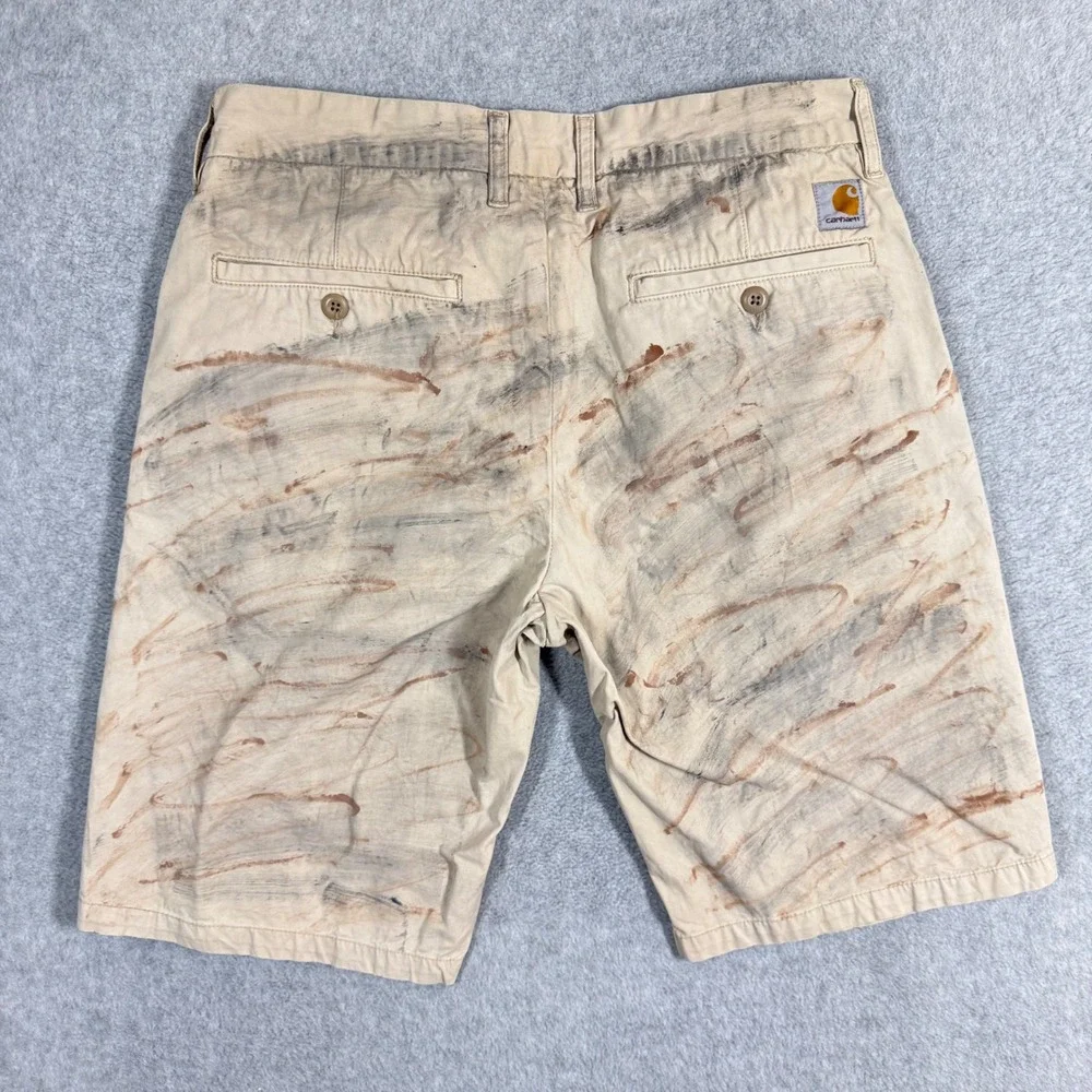 Carhartt WIP Johnson Short Mens 31 Tan Painted Camo Distressed Chino Shorts